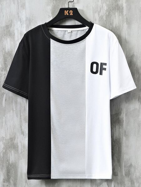 

romwe guys colorblock letter tee j64k#, White;black