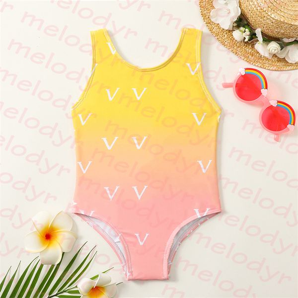 Kontrastfarbe Mädchen Bikini Kind Strandbadebekleidung Kinder Designer Einteiliger Badeanzug Briefdruck Badebekleidung