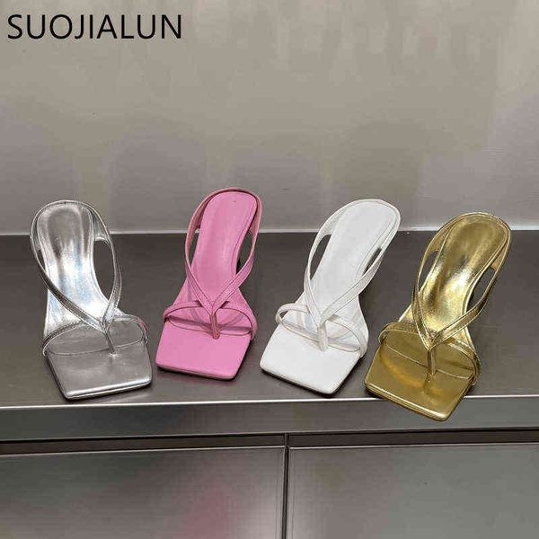 

suojialun 2022 summer new women slipper fashion square toe slip on ladies elegant slides thin high dress sandal shoes 220627, Black