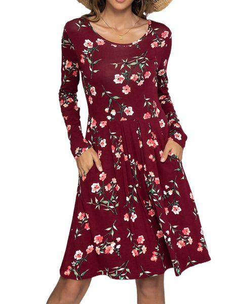 

dearcase floral print hidden pocket dress 05oy#, Black;gray