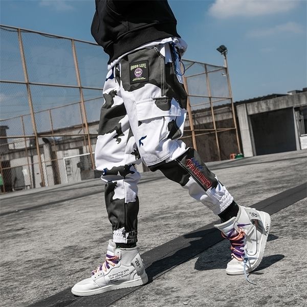 

man jogger camouflage side pockets loose style men's sweatpants fashion high street casual pants 201118, Black