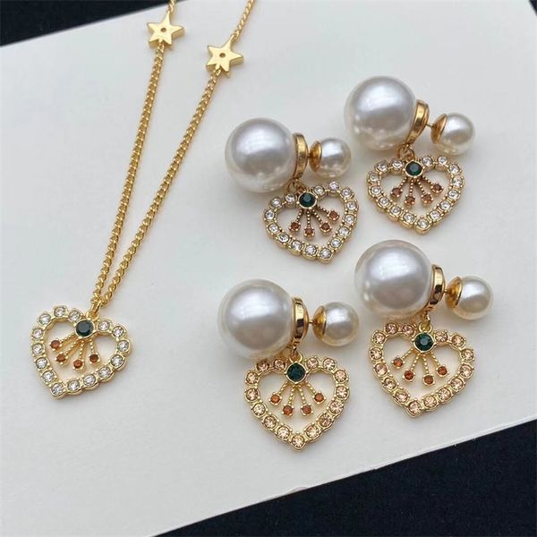 

fashion jewelry online fashion pearl earrings female heart pendant diamond necklace, Silver