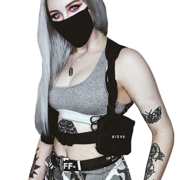 

black chest rig bag streetwear tactical vest hip-hop chest bags fashion tactics waist pack woman functional square bag 220513