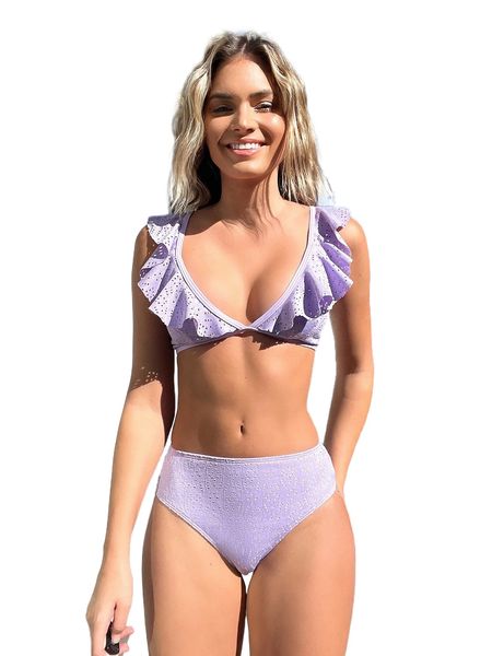 

ruffle trim bikini swimsuit f899#, White;black