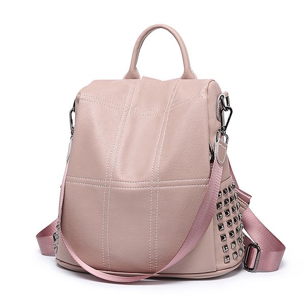 

pink color backpack female leather rivet bag for school anti theft famous brand backpacks women arrival designer bag