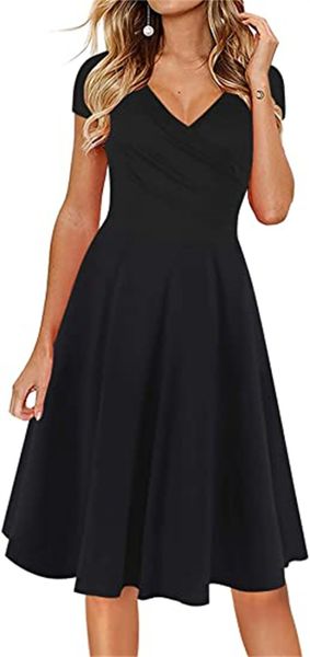 

& tees women's casual dress cross v neck flower horn long summer dress, White