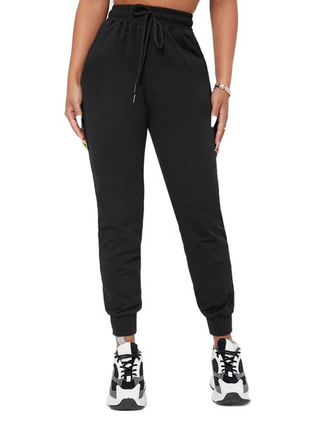 

petite solid drawstring waist sweatpants g5ej#, Black;white