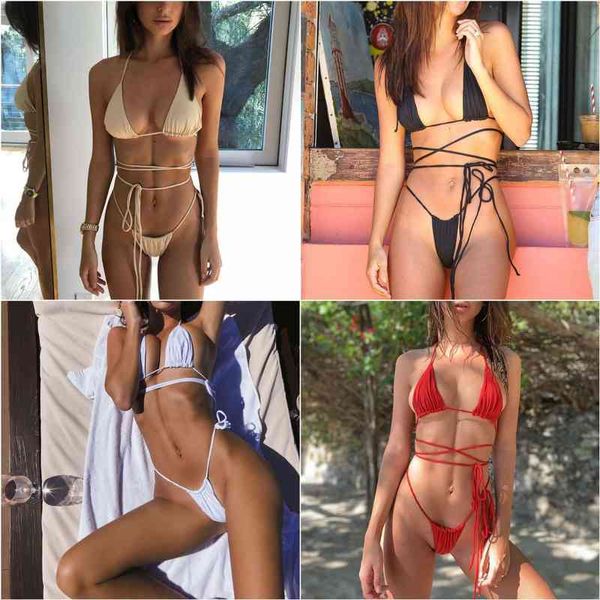 Designer Beach Thong Fashion Swimsuit Bikini Conjunto Europeu e americano Comércio exterior dividido Bandagem simples Sexy Swimsuit Mini Bikini