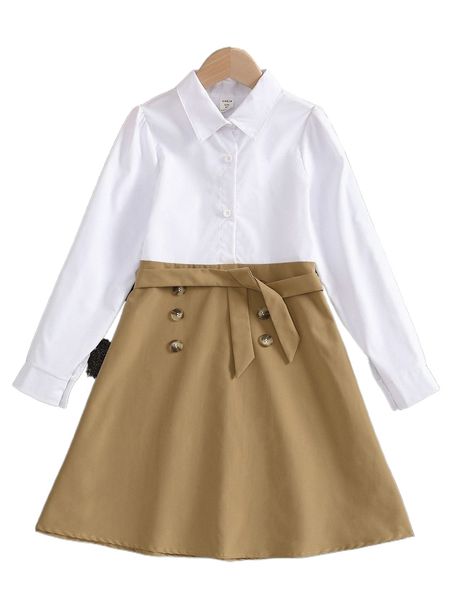 

girls colorblock button front belted shirt dress k0pk#, Black;white
