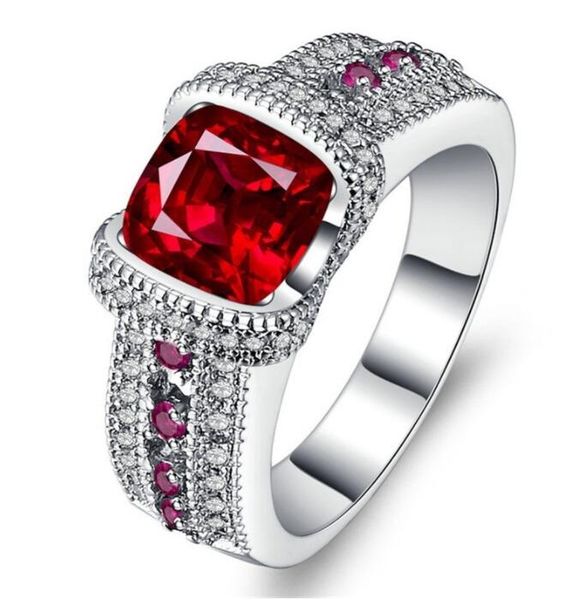

18k gold plated luxury red white female engagement fashion gem ring, Slivery;golden