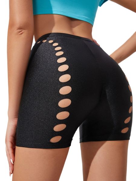 

cut out solid biker shorts 22yt#, White;black