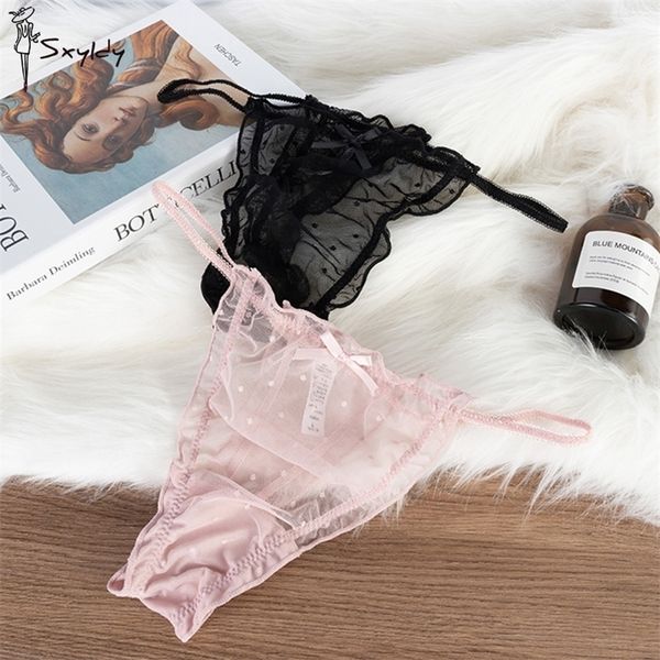 

woman's panties thongs lace underwear transparent g strings wave point t-back female thin belt exotic lingerie 220505, Black;white