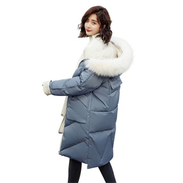 

winter fashion hooded long solid color fur collar detachable cotton coat 201026, Black