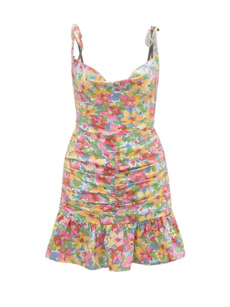 

floral print draped ruched ruffle hem tie shoulder cami dress n7w2#, Black;gray