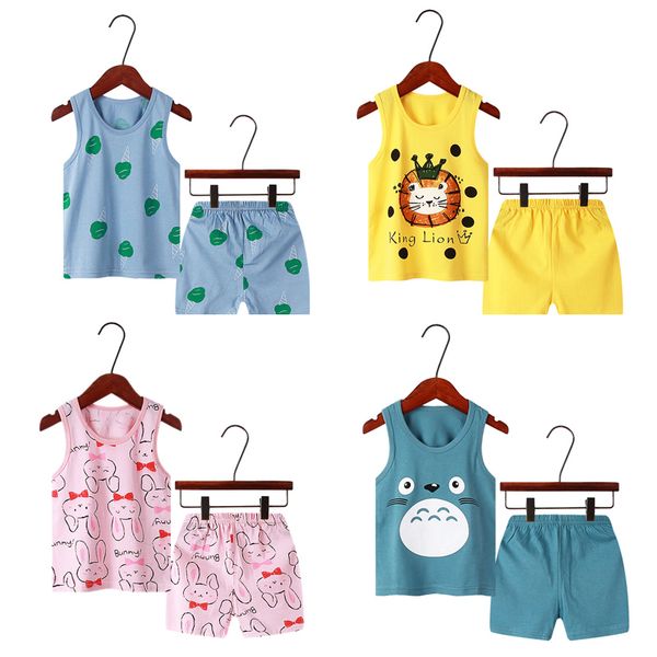 

children pajamas summer clothing set for boys girls vest short pants shorts sleepwear cartoon totoro cotton kids pyjamas 220714, Blue;red