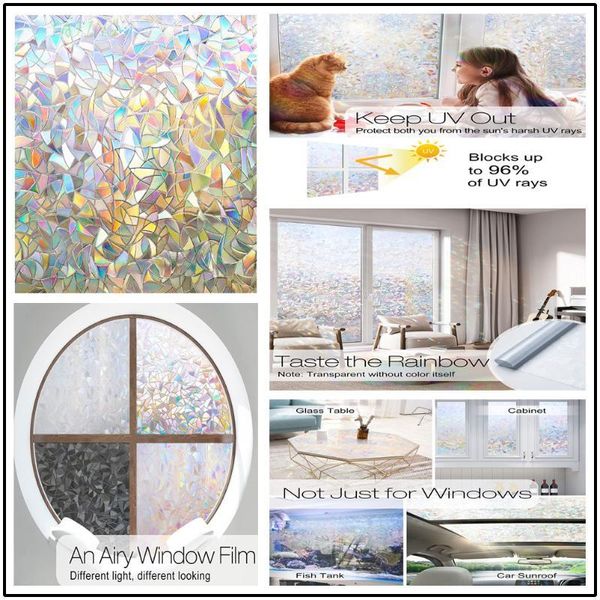 Adesivi per finestre Film Privacy Film 3D decorativo colorato vetro statico Copertura da solare rimovibile Blocking sweakingwindow