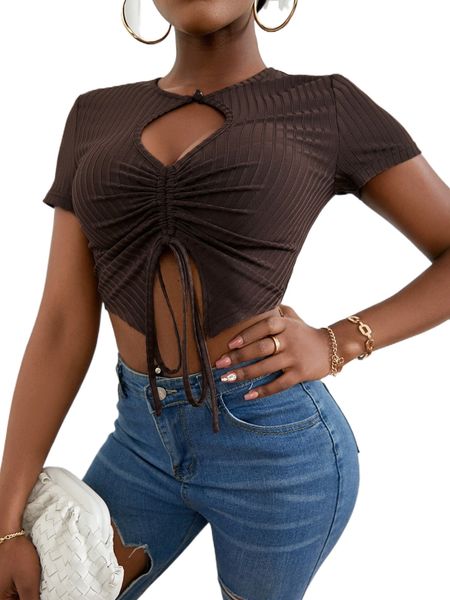 

sxy c.ut o.ut d.rawstring front c.rop ribbed tee p04c#, White