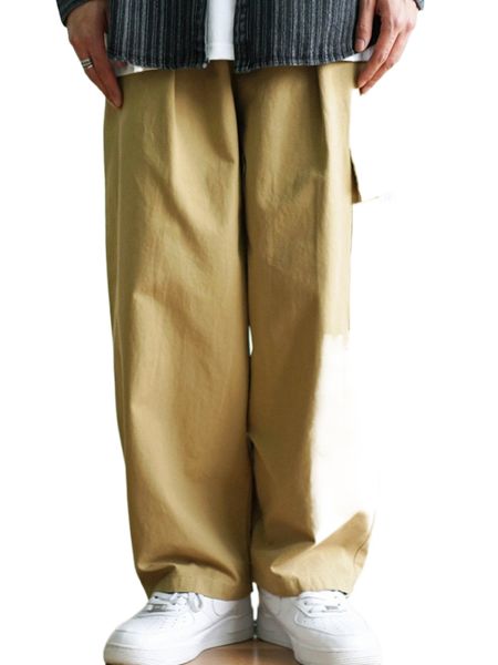 

men flap pocket wide leg pants f7kj#, Black