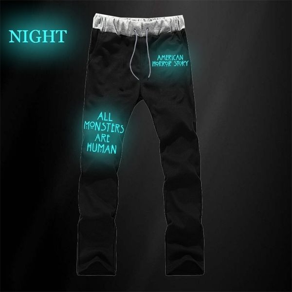 

horror story luminous pants harajuku man pattern sweatpant streetwear gym women trousers mens clothing 220608, Black