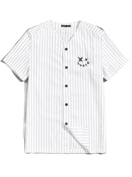 

men cartoon & striped print shirt g7wq#, White;black