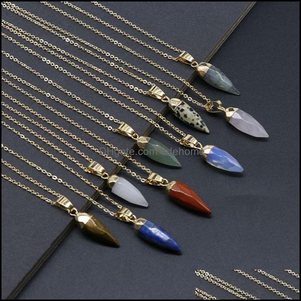 

pendant necklaces pendants jewelry natural stone rose quartz lapis lazi opal cut face plated gilt necklac dhsvm, Silver