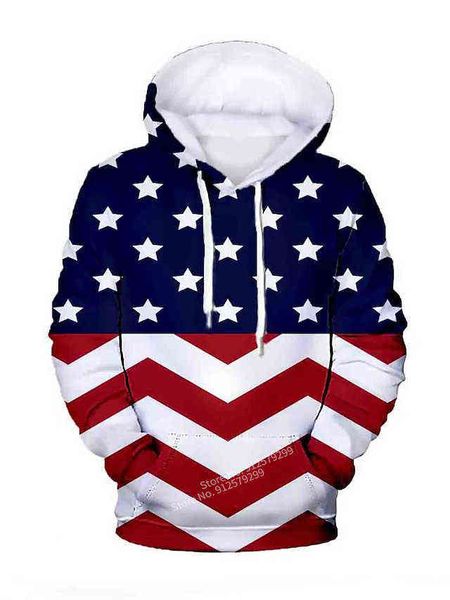 New Fashion American Flag 3D Printing Hoodie Men Casual Sweatshirt