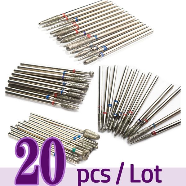 

20pcslot diamond milling cutter for manicure nail drill manicure machine bit accessories cuticle clean mill cutter removing gel 220518, Silver