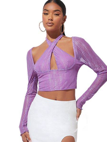 

bae crisscross tie back crop mesh k1fk#, White