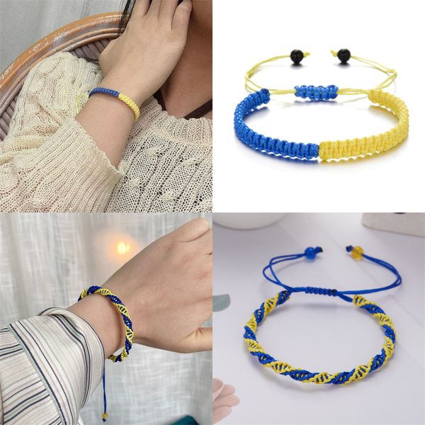 Glücksknoten-Sonnenblumen-Armbänder, Ukraine-Flagge, Farbe Blau, Gelb, für Damen und Herren, gewebt, handgefertigt, Armreifen, geflochten, verstellbarer Schmuck
