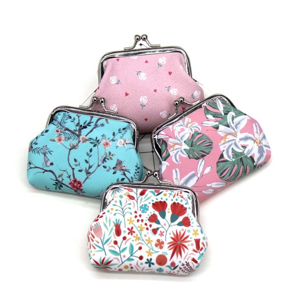 

dhl120pcs coin purses women pu floral prints hasp small wallet mix color, Red;black