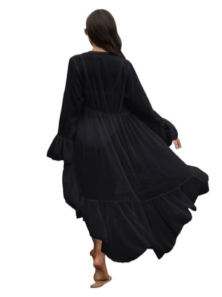 

plain ruffle hem kimono x5eg#, White;black