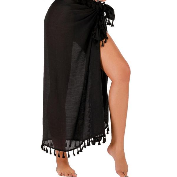 Costumi da bagno da donna con nappe Sciarpa in misto cotone Estate sexy Copricostumi casual Pareo Spiaggia da donna Sarong Gonna lunga morbida ModaDonna