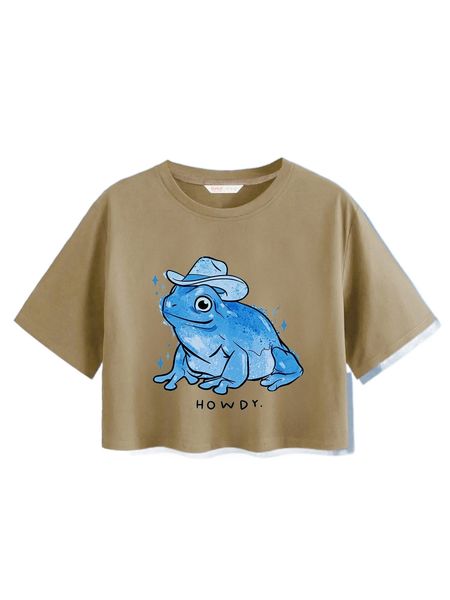 

romwe x elizabeth graham frog print c.rop tee s0af#, White