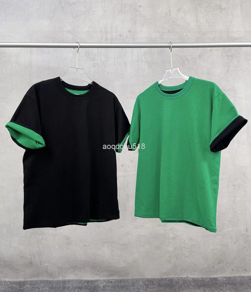 

men's t-shirts correct bv green front and back wear high gram weight 22s summer couple cuff flanging contrast color short sleeve t-shir, White;black
