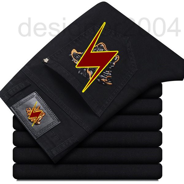 

men's jeans designer korean version spring / summer 2021 trendy brand new personalized embroidered jeans men elastic slim fit legged pa, Blue