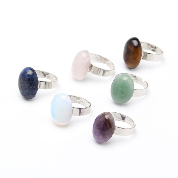 

10*14mm natural stone heart ring amethyst opal pink crystal chakra open stainless steel ring for women jewelry, Golden;silver