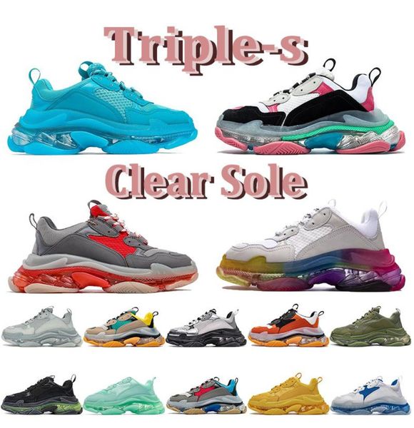 

2022 triple-s clear sole casual shoes men women designer sneakers dad chunky shoe turquoise beige black grey rainbow mens platform chaussure