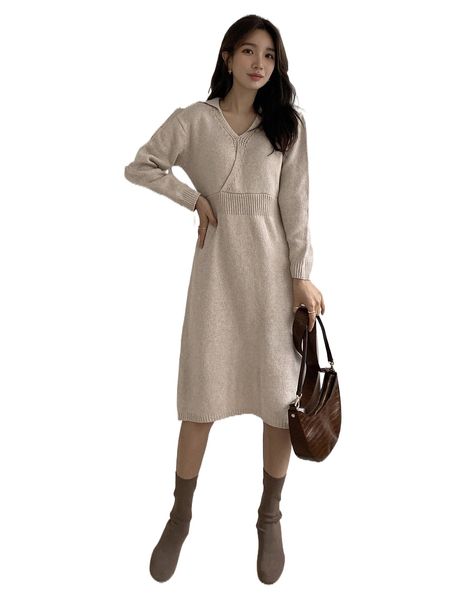 

dazy drop shoulder overlap collar sweater dress q7yr#, White;black