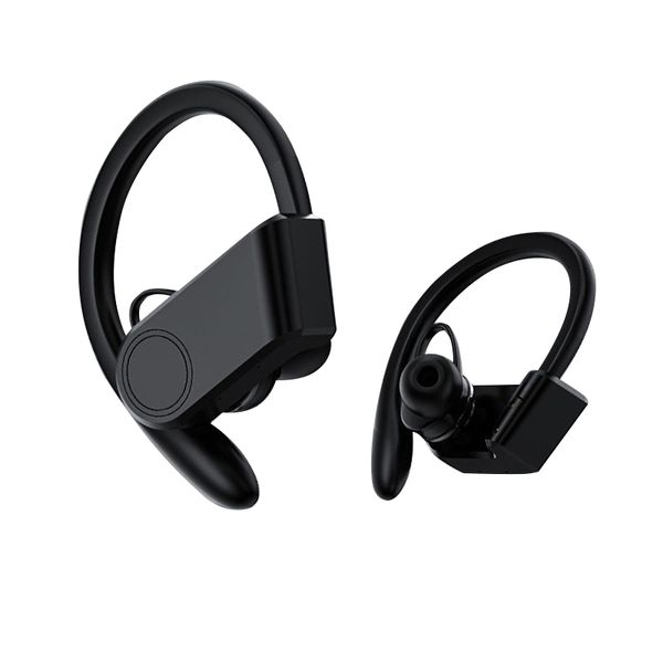 TWS Earhook Fones de ouvido Bluetooth sem fio Fones de ouvido para jogos esportivos à prova d'água para iPhone Android Samsung pode carregar o telefone 1000mAh Caixa de carregamento preta 60H