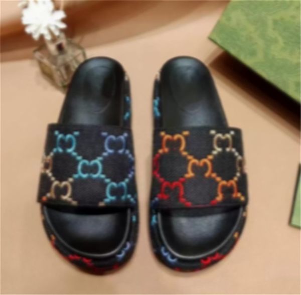 

2022 designer slippers fashion thick bottom sandals letter embroidery slides lady platform wedges sandal beach high heel slippers size 35-44, Black