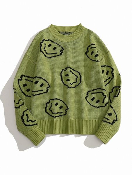 

smile face pattern sweater k8k1#, White;black