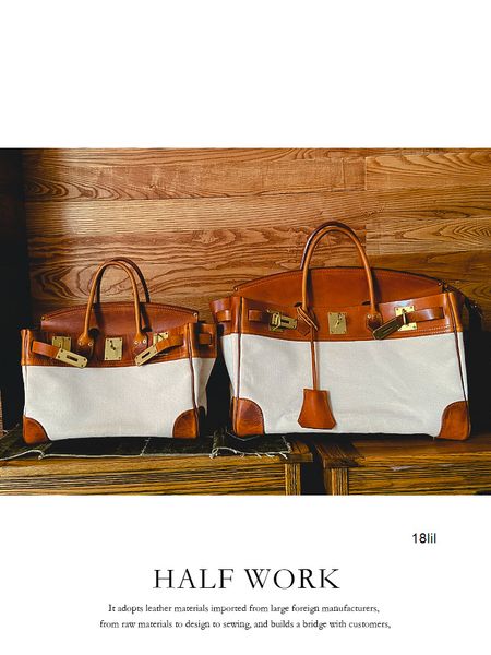 

designer birkins bags herme italy imported vegetable tanned cow leather heavy canvas platinum leather manual retro large capacity one should