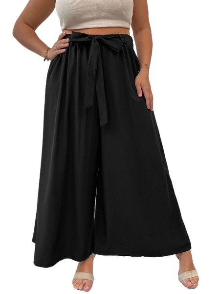 

plus wide leg belted pants h0vq#, Black