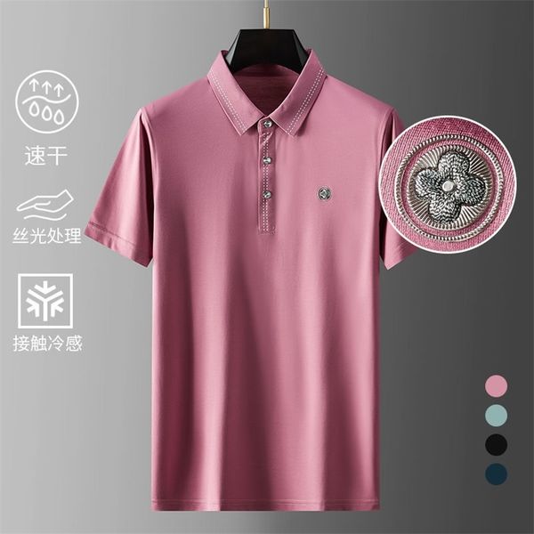 

high end design summer short sleeve t-shirt men's trend polo men's ice silk embroidery paul shirt quality casual men's wear 2, White;black