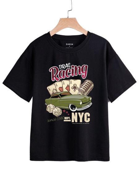 

playing card & letter graphic tee d1h1#, White