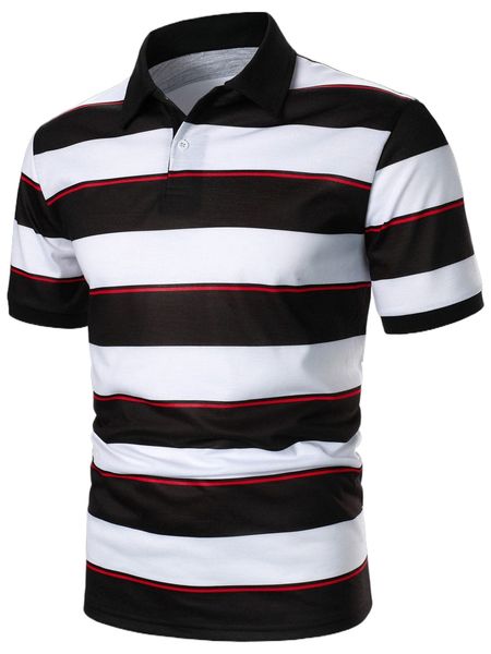 

men block striped polo shirt k357#, White;black