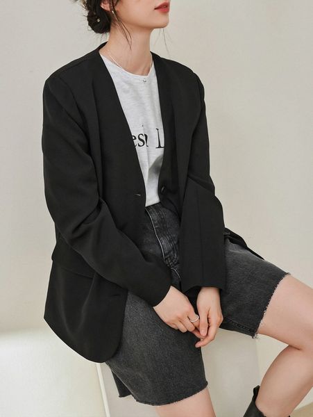 

dazy-less single breasted solid blazer k55v#, White