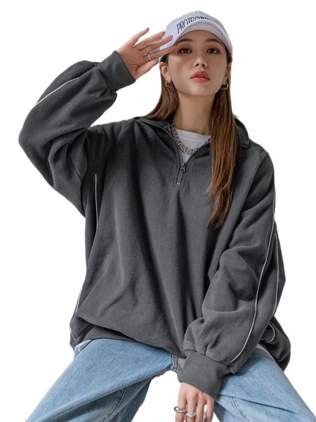 

dazy half zip raglan sleeve contrast piping sweatshirt d1ry#, Black