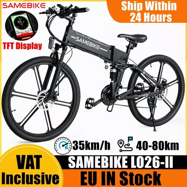 AB STOK SAMEBIKE LO26-II 10Ah 48V 500W 26 Inç Moped Elektrikli Bisiklet 35 km/s Hız Akıllı Katlanır Çift Disk Fren e-Tek Tekerlekli Bisiklet