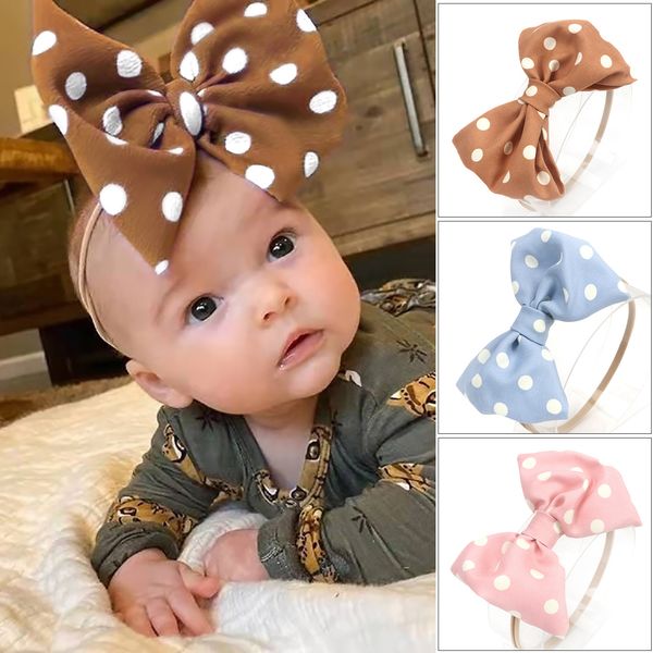 

2022 fashion cute 6" tied dot hair bow baby nylon headband handmade diy hair accessories hair bands for girl headwear, Slivery;white